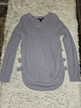 Mandee Light Blue Waffle Knit Sweater w/ Side Strap Detail – Size Large